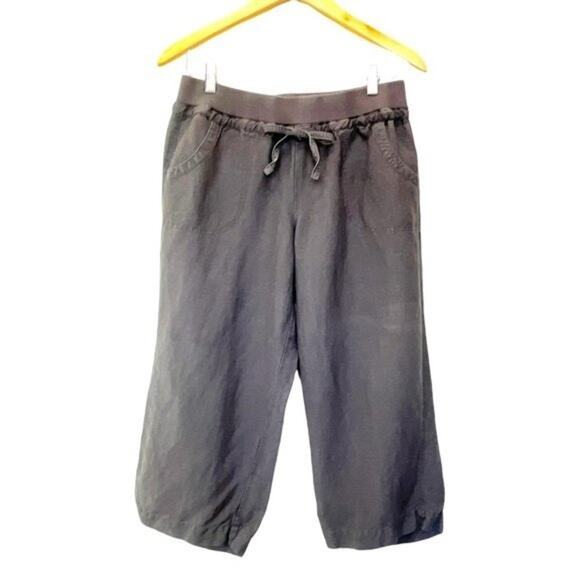 Sandro Linen Blend Cropped Pants Sz 10 Women’s Brown Elastic Waist Tie Pockets - Picture 1 of 9